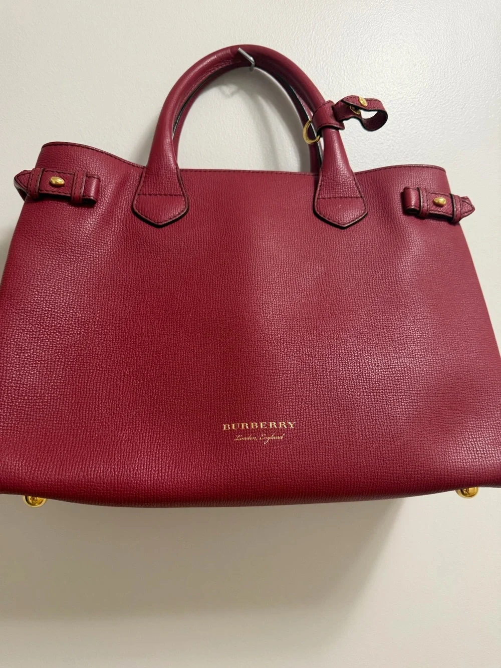Burberry Burgundy Leather Satchel with Gold Hardware